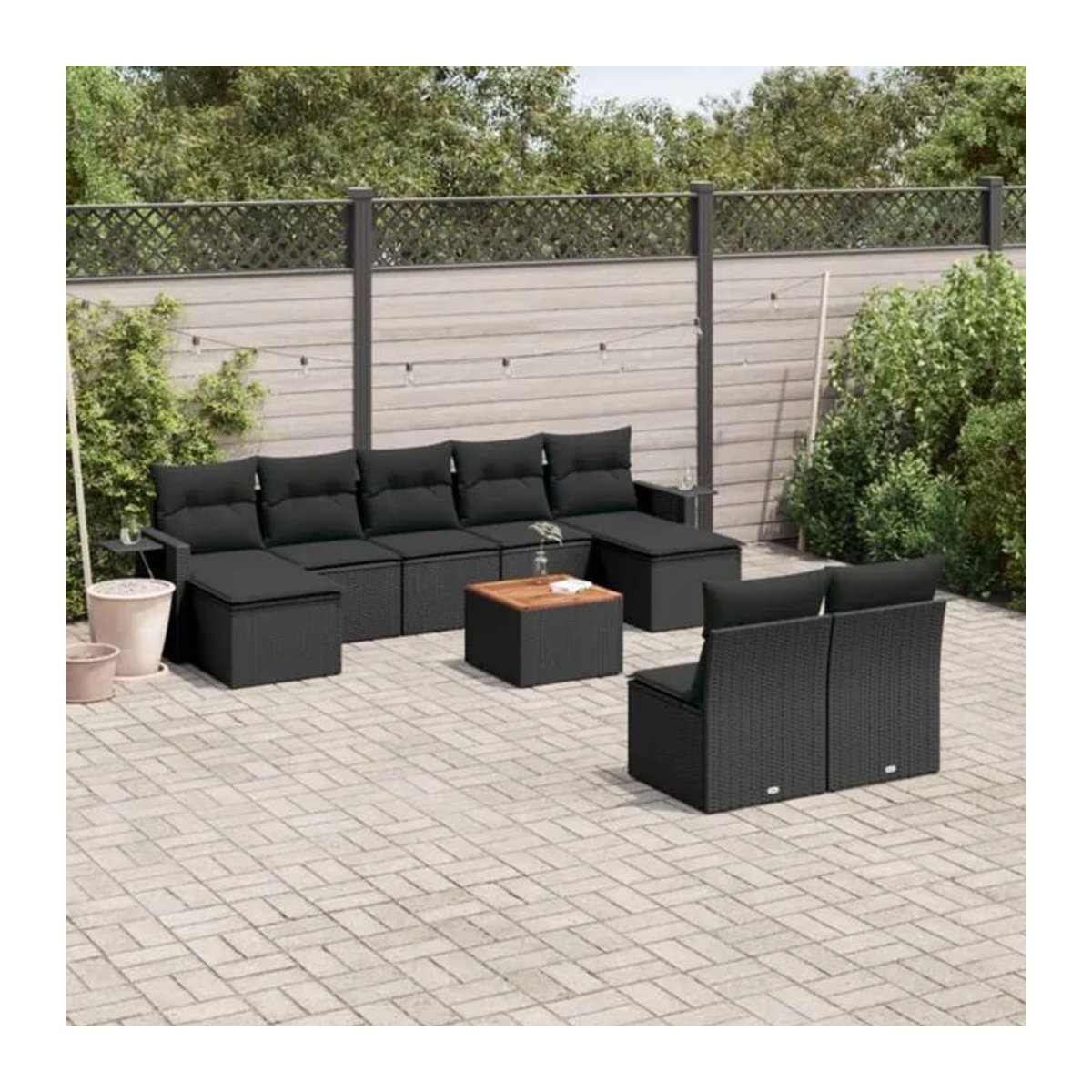 10-tlg. Garten-Sofagarnitur aus Poly-Rattan mit Kissen in Schwarz von Vidaxl - Bild 1