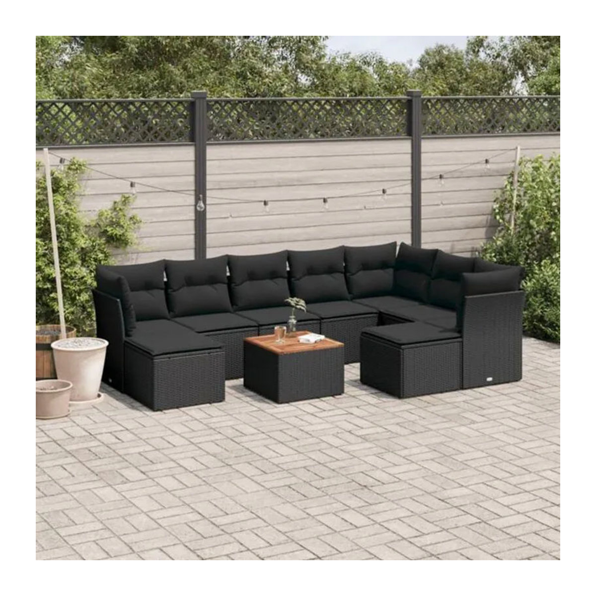 10-tlg. Garten-Sofagarnitur aus Poly-Rattan mit Kissen in Schwarz von vidaxl - Bild 1