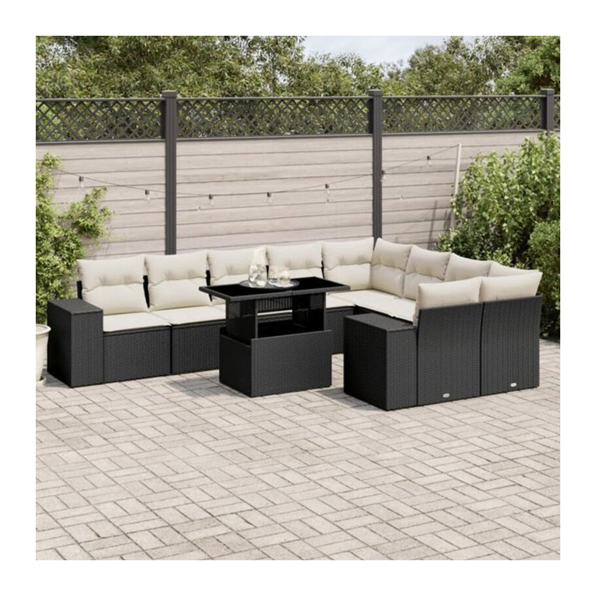 10-tlg. Garten-Sofagarnitur aus Poly-Rattan mit Kissen in Schwarz von vidaxl - Bild 1