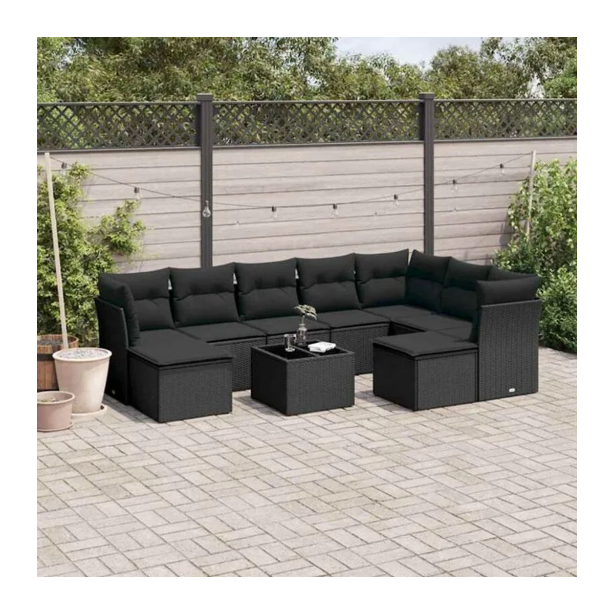10-tlg. Garten-Sofagarnitur aus Poly-Rattan mit Kissen in Schwarz von vidaxl - Bild 1