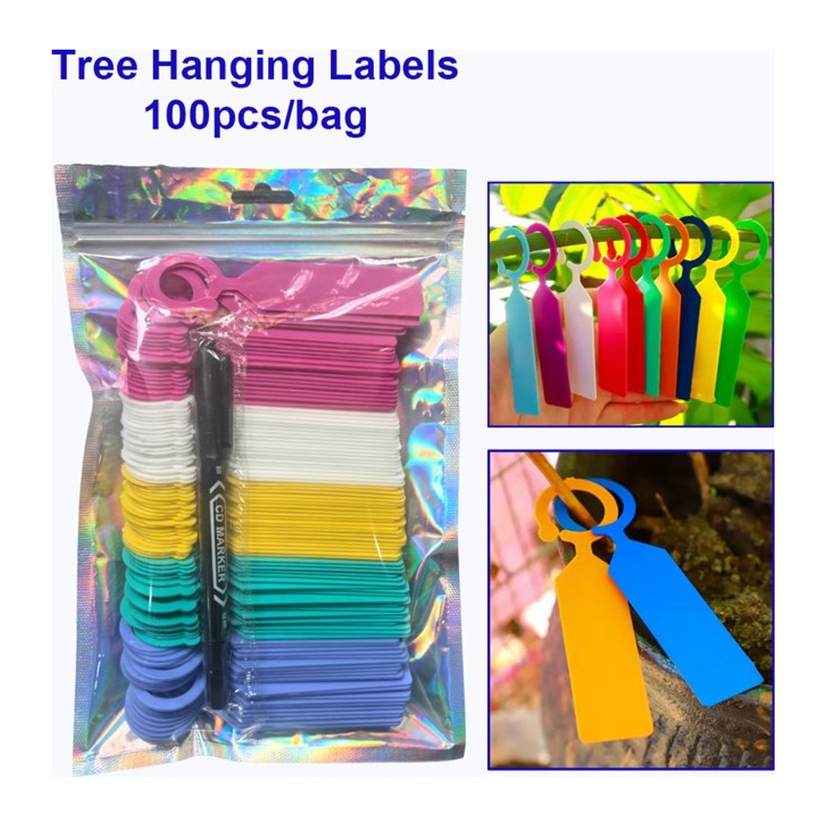 100 Stück Baum-Hängeetiketten aus Kunststoff, wasserfeste Gartenpflanzenetiketten und Kunststoffmarker inklusive Stift - Bild 1