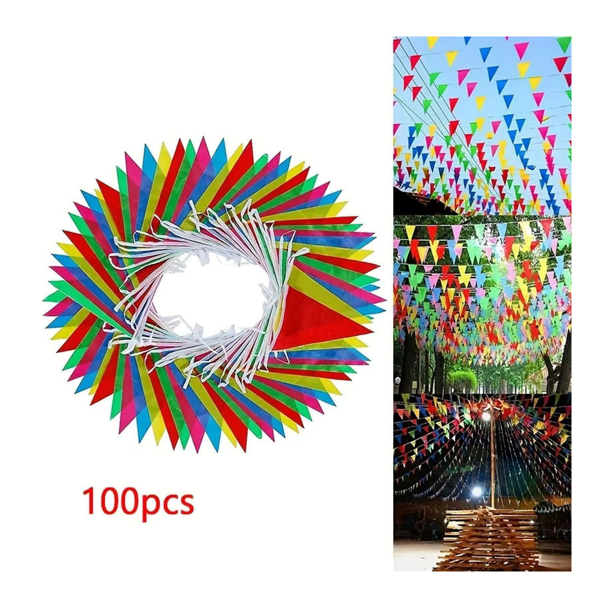 100 Stück bunte Wimpelkette aus Textil mit geometrischem Muster für Geburtstag, Hochzeit und Weihnachten, mehrfarbig hängend - Bild 2
