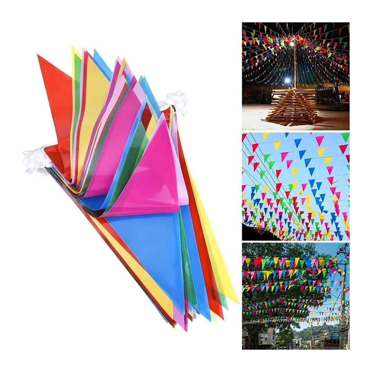 100 Stück bunte Wimpelkette aus Textil mit geometrischem Muster für Geburtstag, Hochzeit und Weihnachten, mehrfarbig hängend - Bild 4
