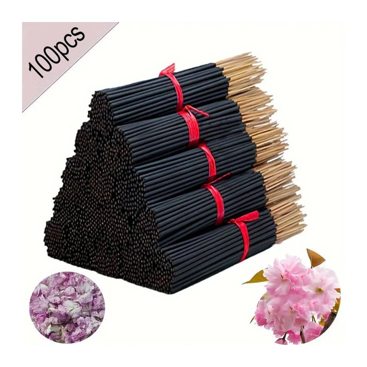 100 Stück Japanische Kirschblüten-Räucherstäbchen in Schwarz, Länge: 32,26 cm - Bild 1