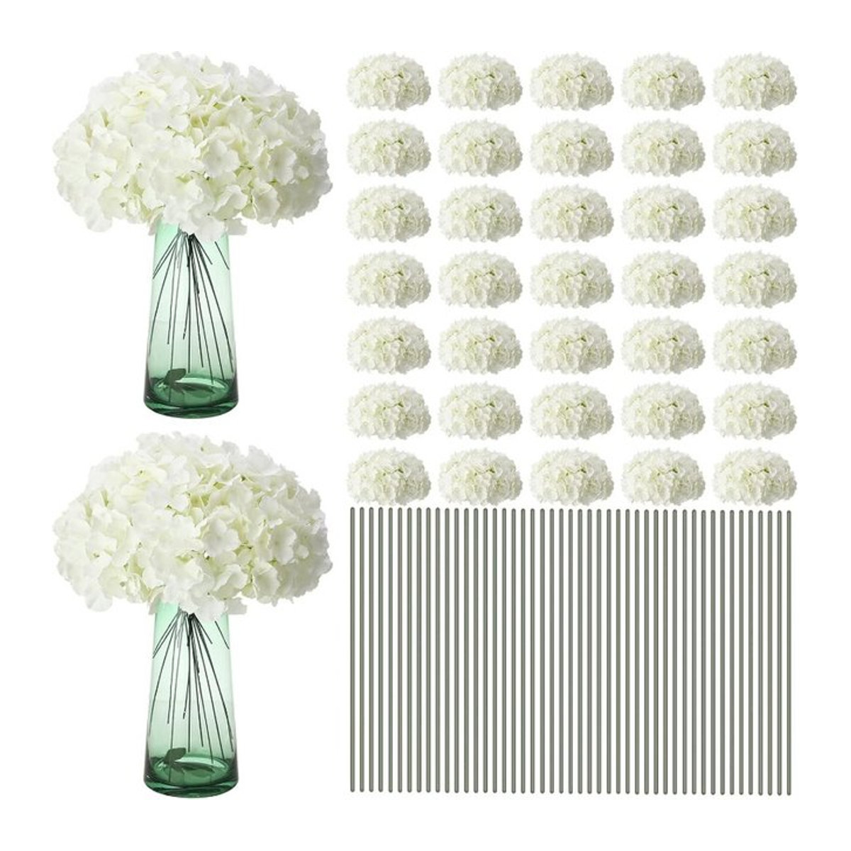 100 Stück künstliche Hortensien aus Seide in Weiß für deine Hochzeits- und DIY-Blumendekoration - Bild 1