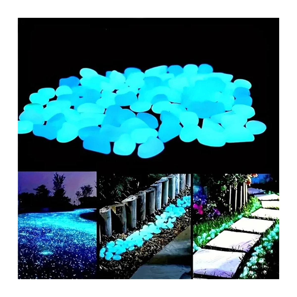 100 Stück leuchtende Kunstharz-Kieselsteine in Blau für Garten, Landschaft und Aquarium - Bild 1