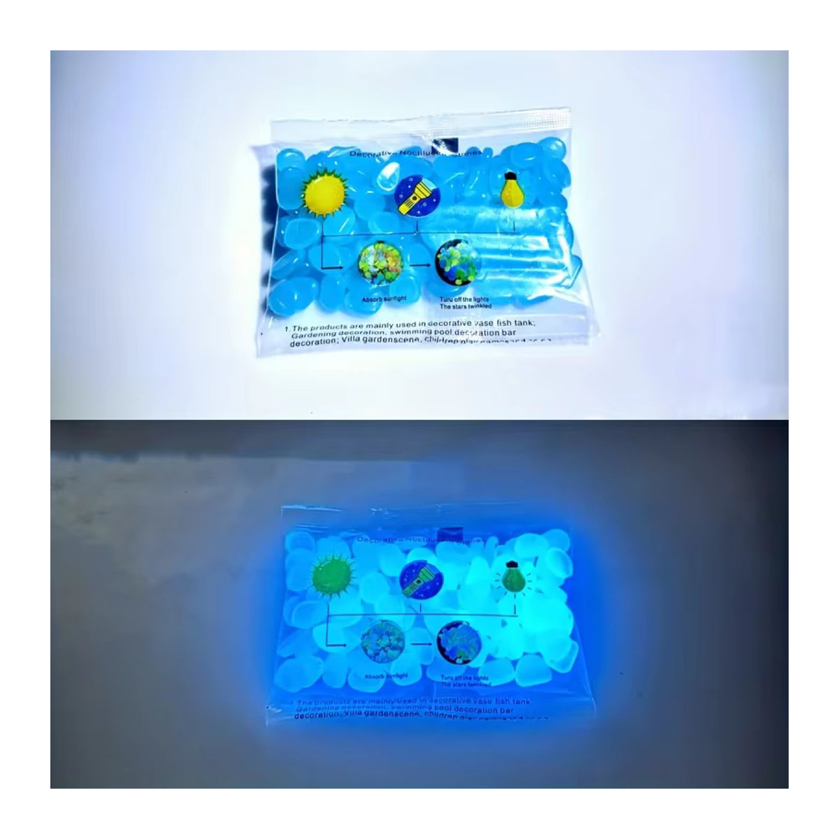 100 Stück leuchtende Kunstharz-Kieselsteine in Blau für Garten, Landschaft und Aquarium - Bild 3