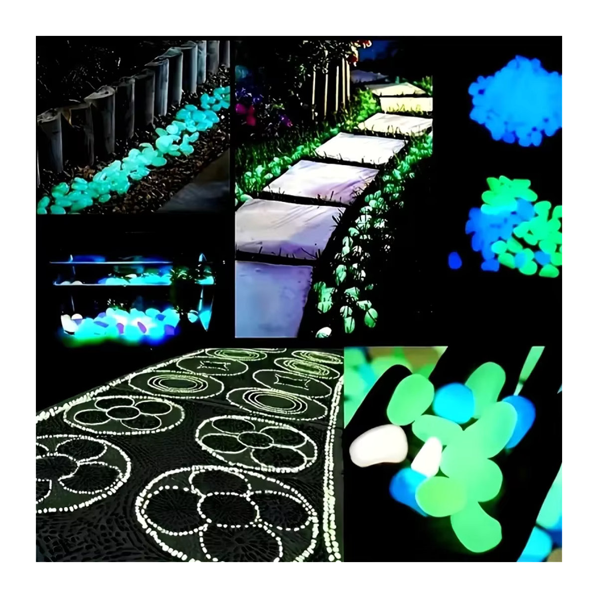 100 Stück leuchtende Kunstharz-Kieselsteine in Blau für Garten, Landschaft und Aquarium - Bild 4