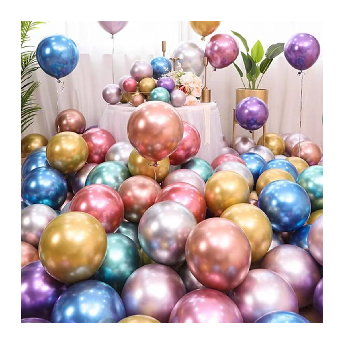 100 Stück Metallic Latex Ballons in Gold, Silber, Grün und Blau für Hochzeits- und Partydekoration, 12,7 cm Durchmesser - Bild 1