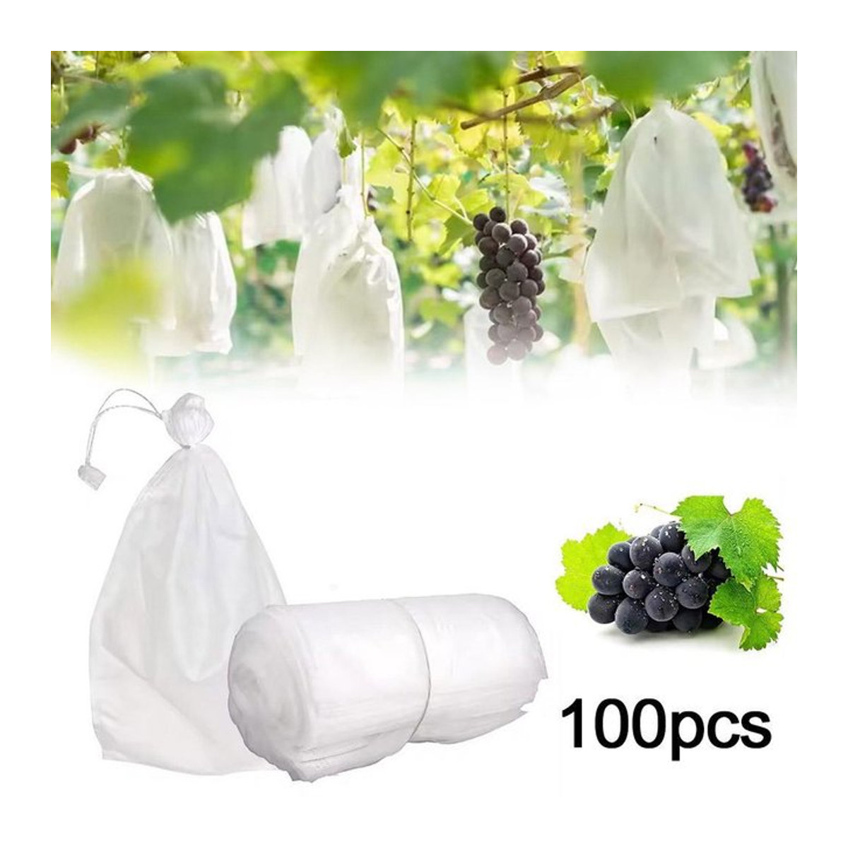 100 Stück Obstschutzbeutel aus Netzgewebe zum Schutz von Trauben und Gemüse vor Schädlingen und Vögeln - Bild 1