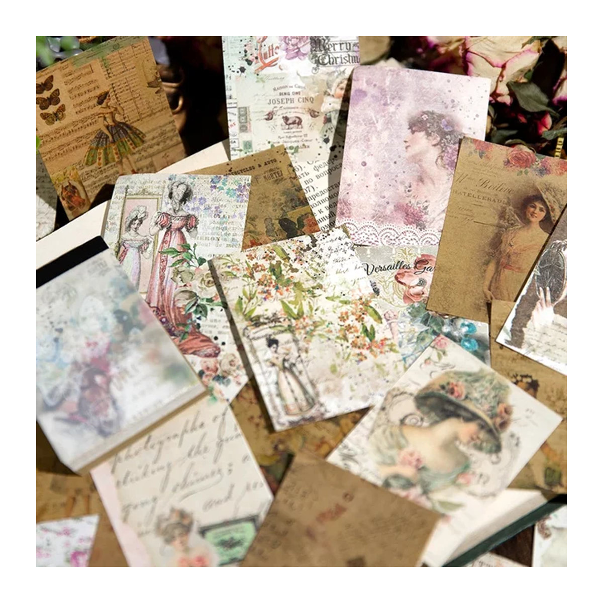 100 Stück Retro Collage Papier Set mit floralen und Pflanzen Motiven in Mehrfarbig - Bild 1