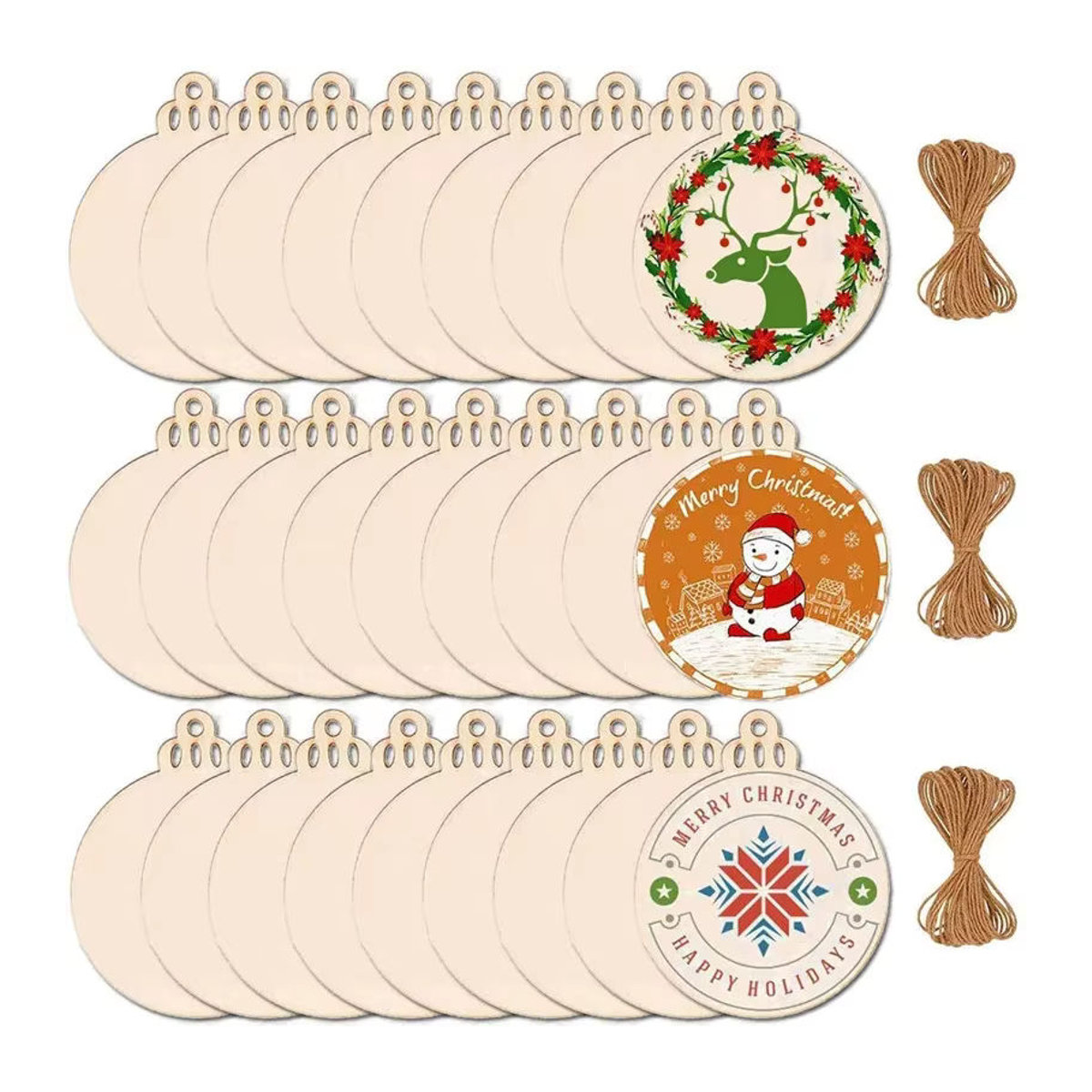 100 Stück Runde Weihnachts-Hängeornamente aus Holz mit Frohe Weihnachten Schriftzug in Braun und Beige für DIY Dekorationen - Bild 2