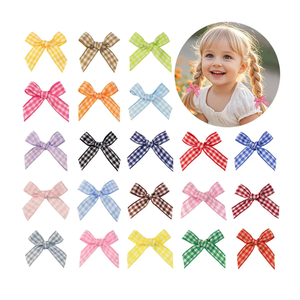 100 Stück Satinband-Schleifen in Karo-Optik, mehrfarbig und blau, Breite: 4 cm, ideal für DIY-Handwerk, Geschenke und Dekoration - Bild 6