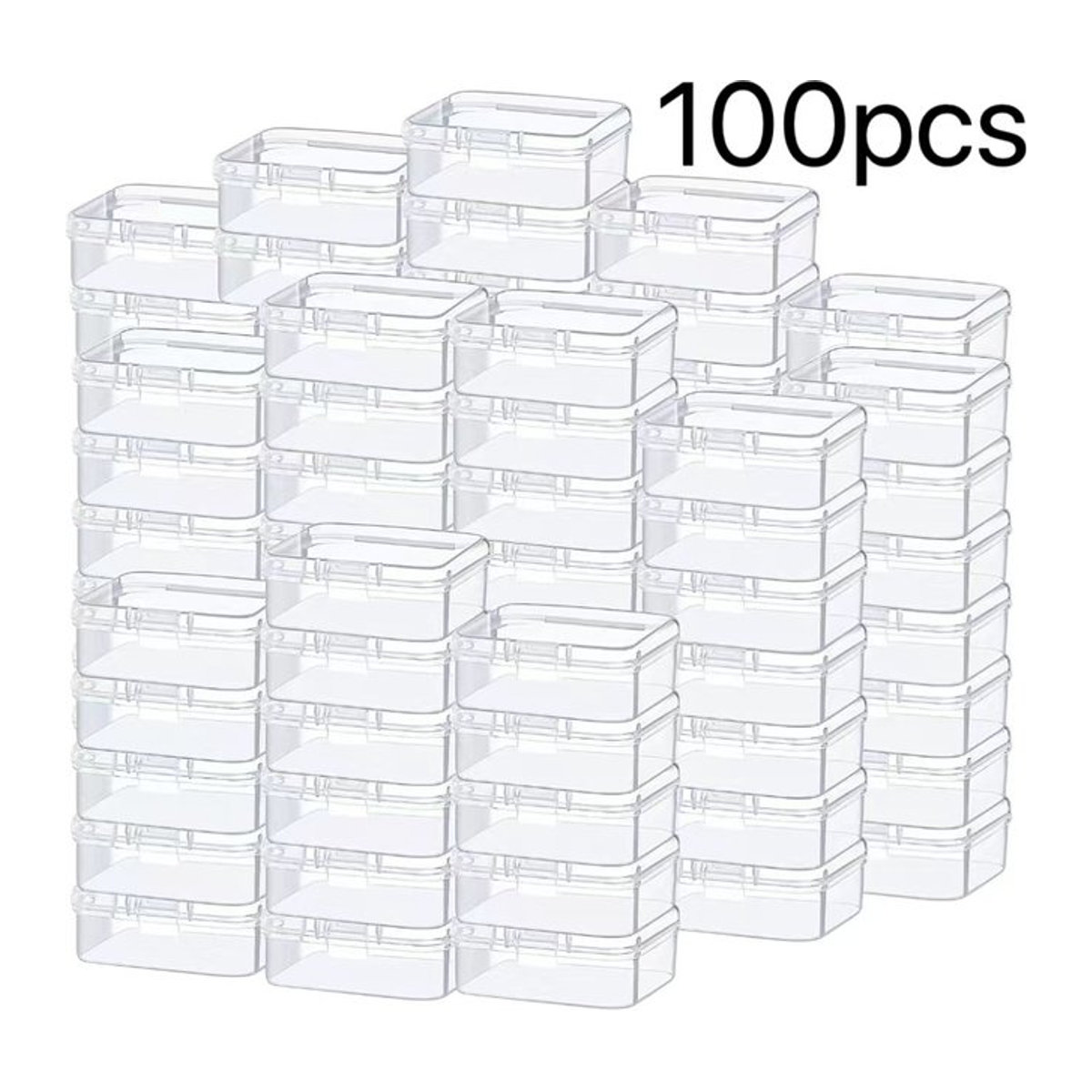 100 Stück transparente Kunststoff-Aufbewahrungsboxen mit Klappdeckel für Kunsthandwerk und Perlen in quadratischer Form - Bild 1