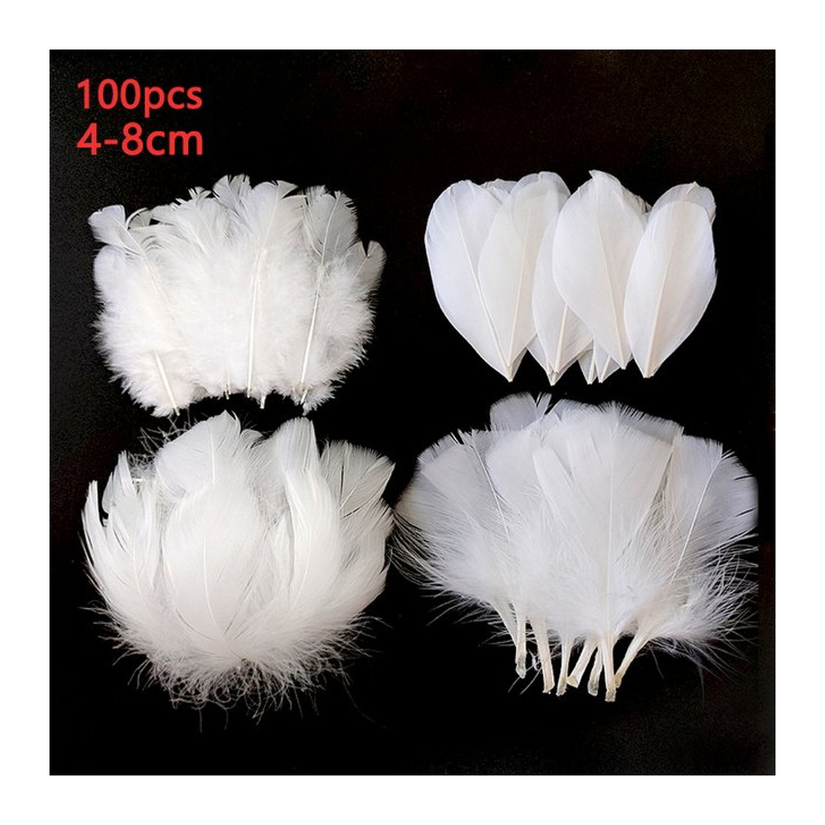 100 Stück weiße Bastelfedern für Dekoration und DIY-Projekte, Größe 4–8 cm - Bild 1