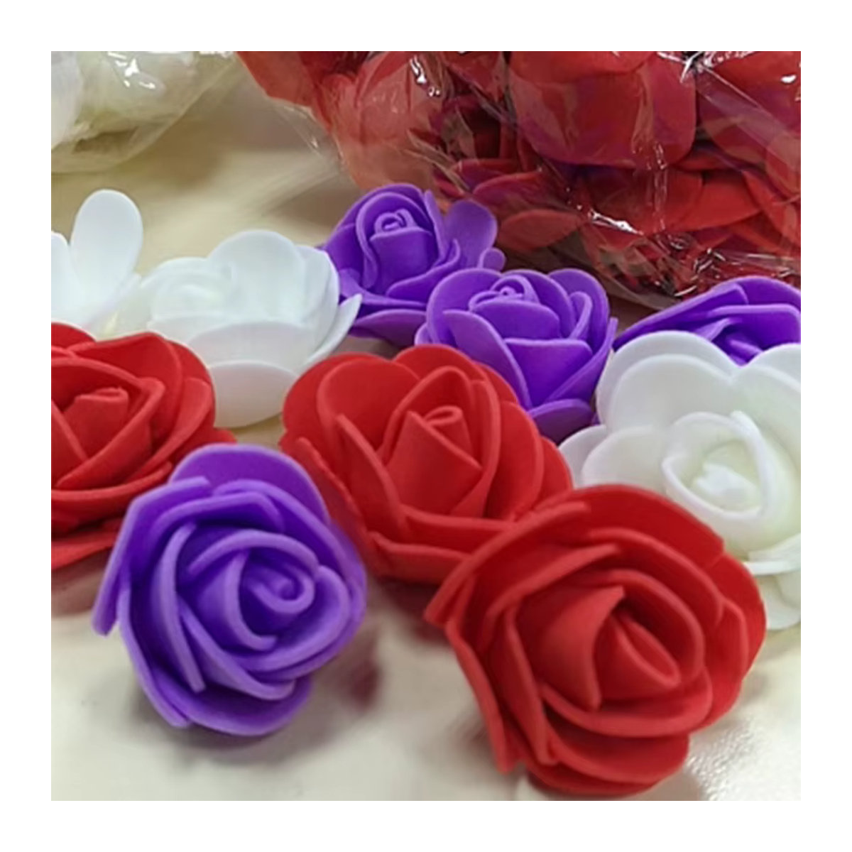 100 Stück ZQNYCY Minirosen aus Schaumstoff in Rosa und Grün, künstliche Blumen für Hochzeitsdekoration und DIY-Bastelarbeiten, Durchmesser: 3 cm - Bild 3