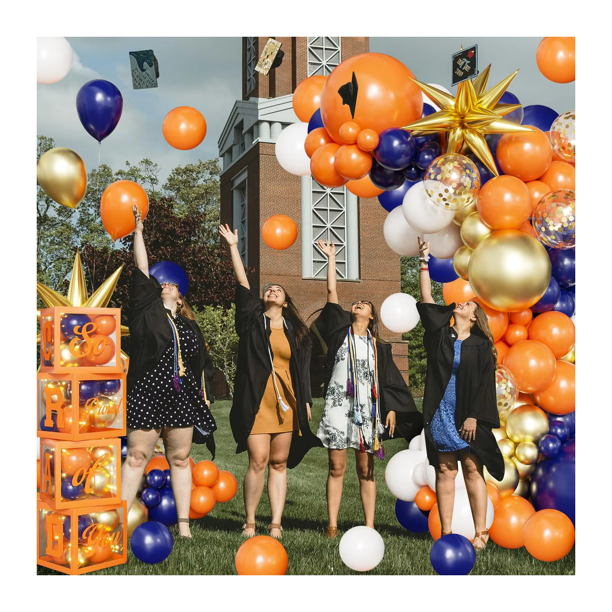 101-teiliges Party-Ballonbogen-Set in Blau, Orange und Gold mit Sternen und Explosionsstern-Motiv - Bild 1