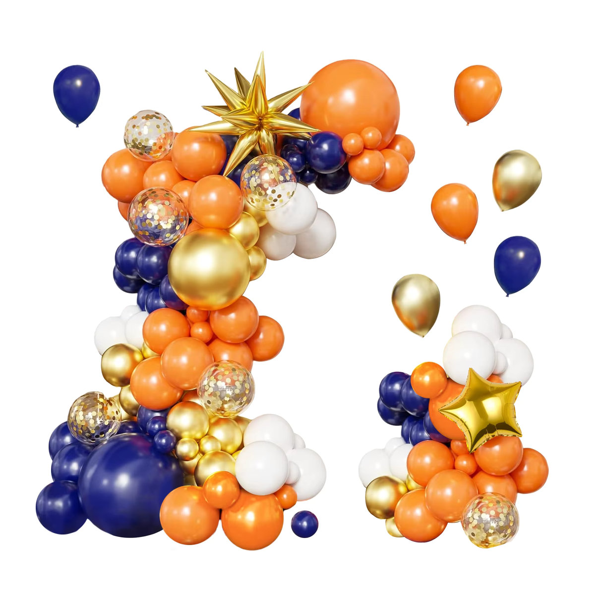 101-teiliges Party-Ballonbogen-Set in Blau, Orange und Gold mit Sternen und Explosionsstern-Motiv - Bild 3
