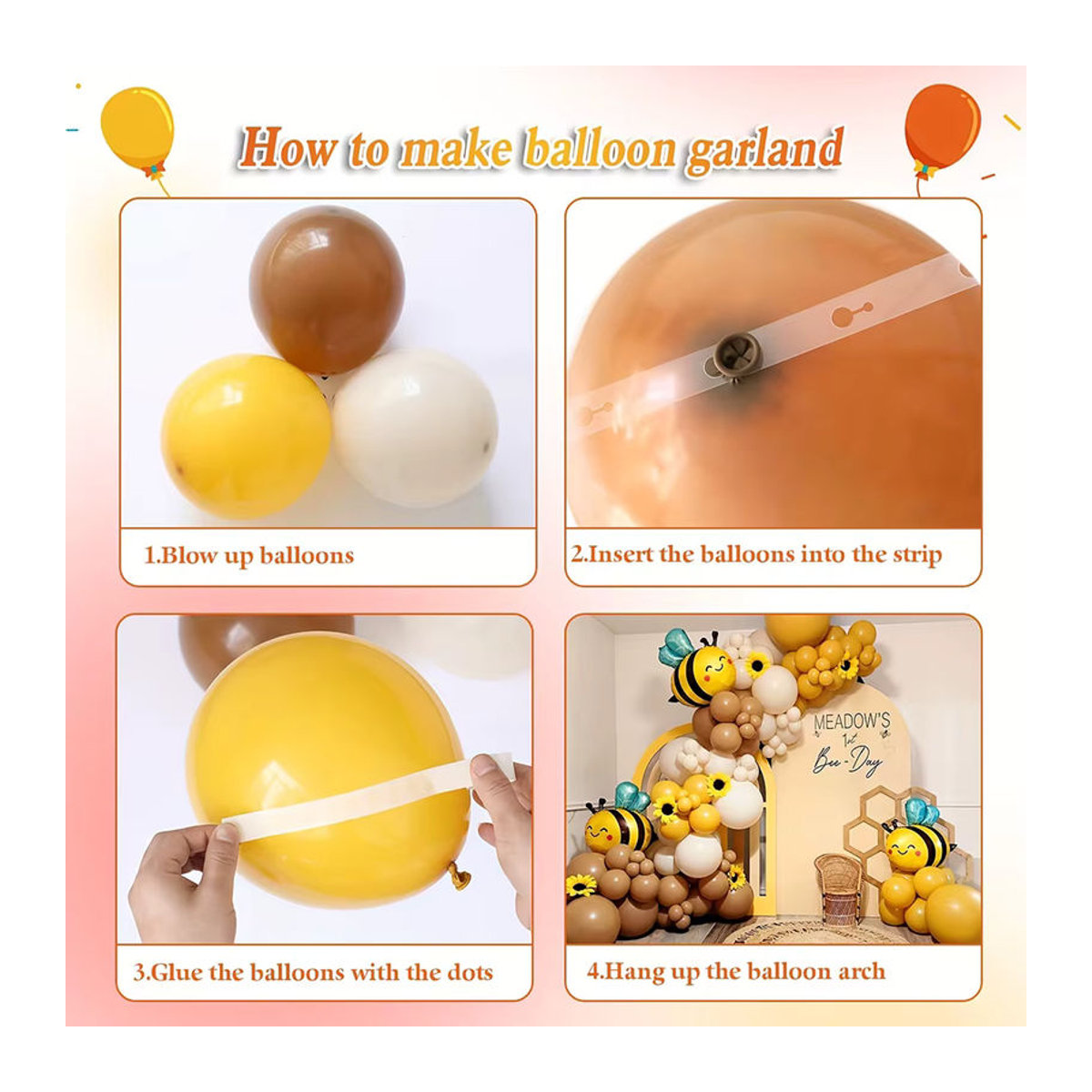 103 Stück Winnie Bär Ballon Bogen Kit in Gelb und Vintage-Optik für Kinder Geburtstagsdekorationen - Bild 3