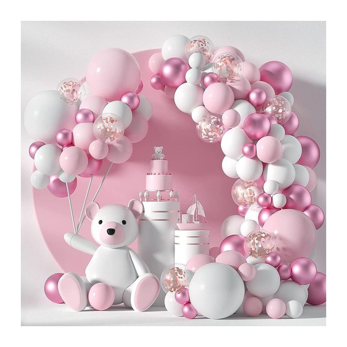 104-teiliges Latex-Ballonbogen-Set in Rosa und Weiß für Geburtstage, Hochzeiten und Babypartys - Bild 1