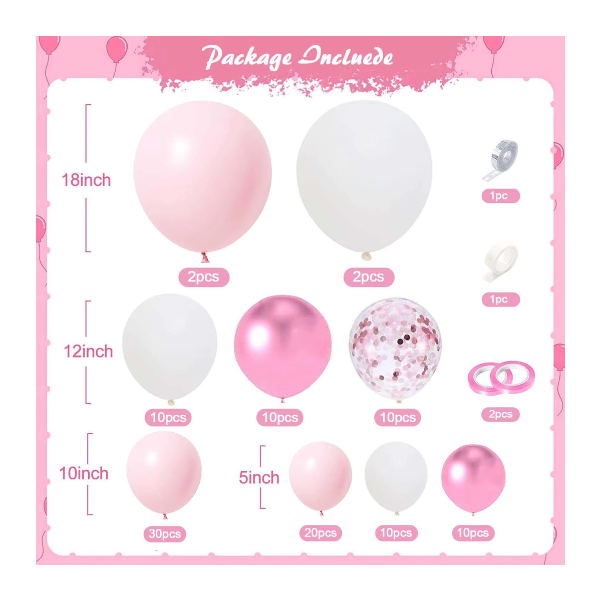 104-teiliges Latex-Ballonbogen-Set in Rosa und Weiß für Geburtstage, Hochzeiten und Babypartys - Bild 2