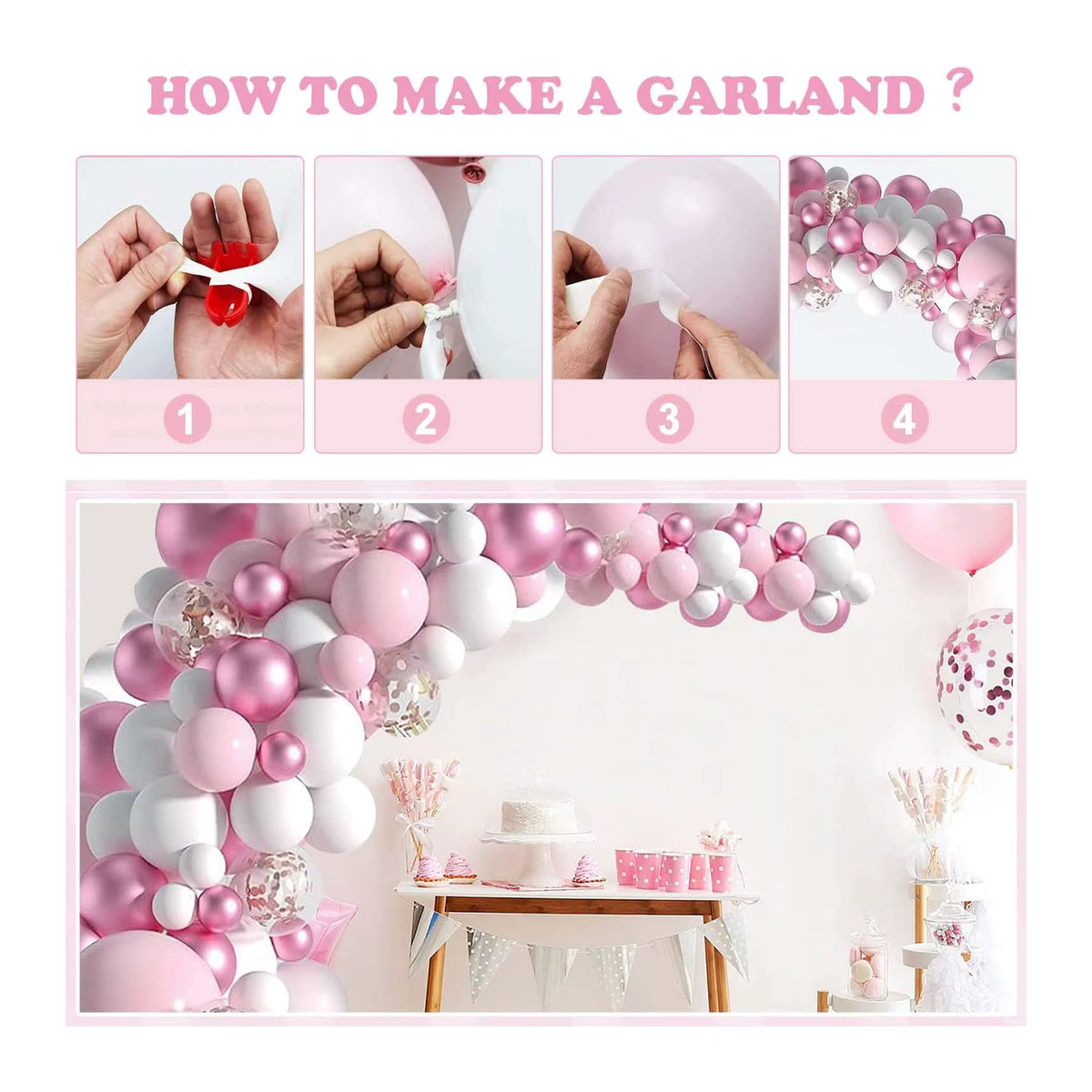 104-teiliges Latex-Ballonbogen-Set in Rosa und Weiß für Geburtstage, Hochzeiten und Babypartys - Bild 4