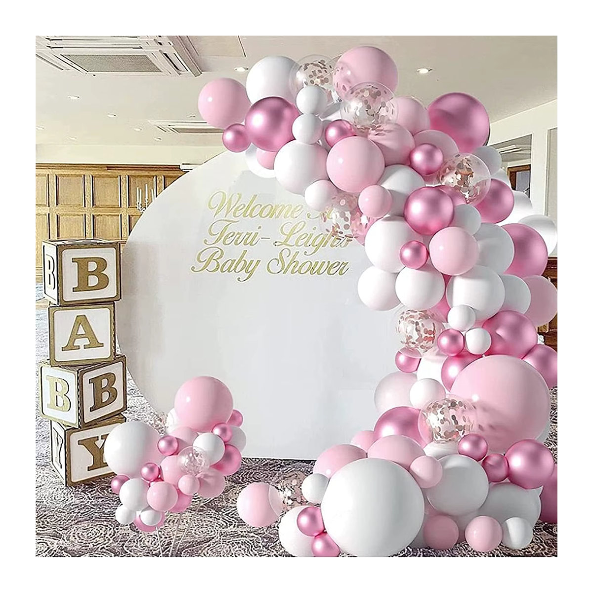 104-teiliges Latex-Ballonbogen-Set in Rosa und Weiß für Geburtstage, Hochzeiten und Babypartys - Bild 5