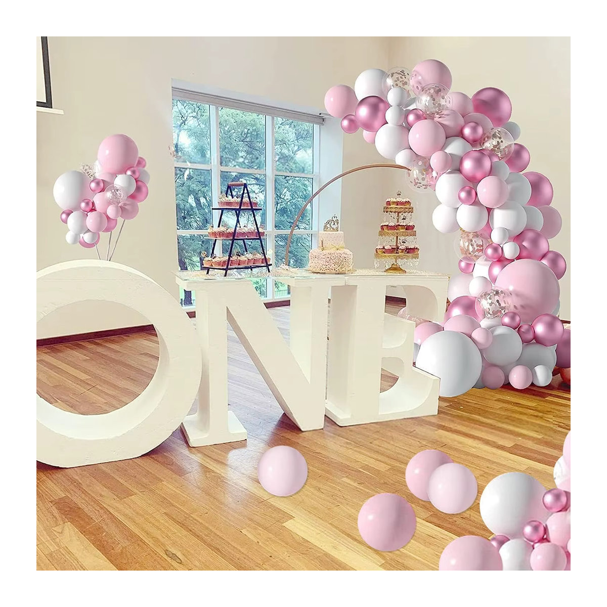 104-teiliges Latex-Ballonbogen-Set in Rosa und Weiß für Geburtstage, Hochzeiten und Babypartys - Bild 6