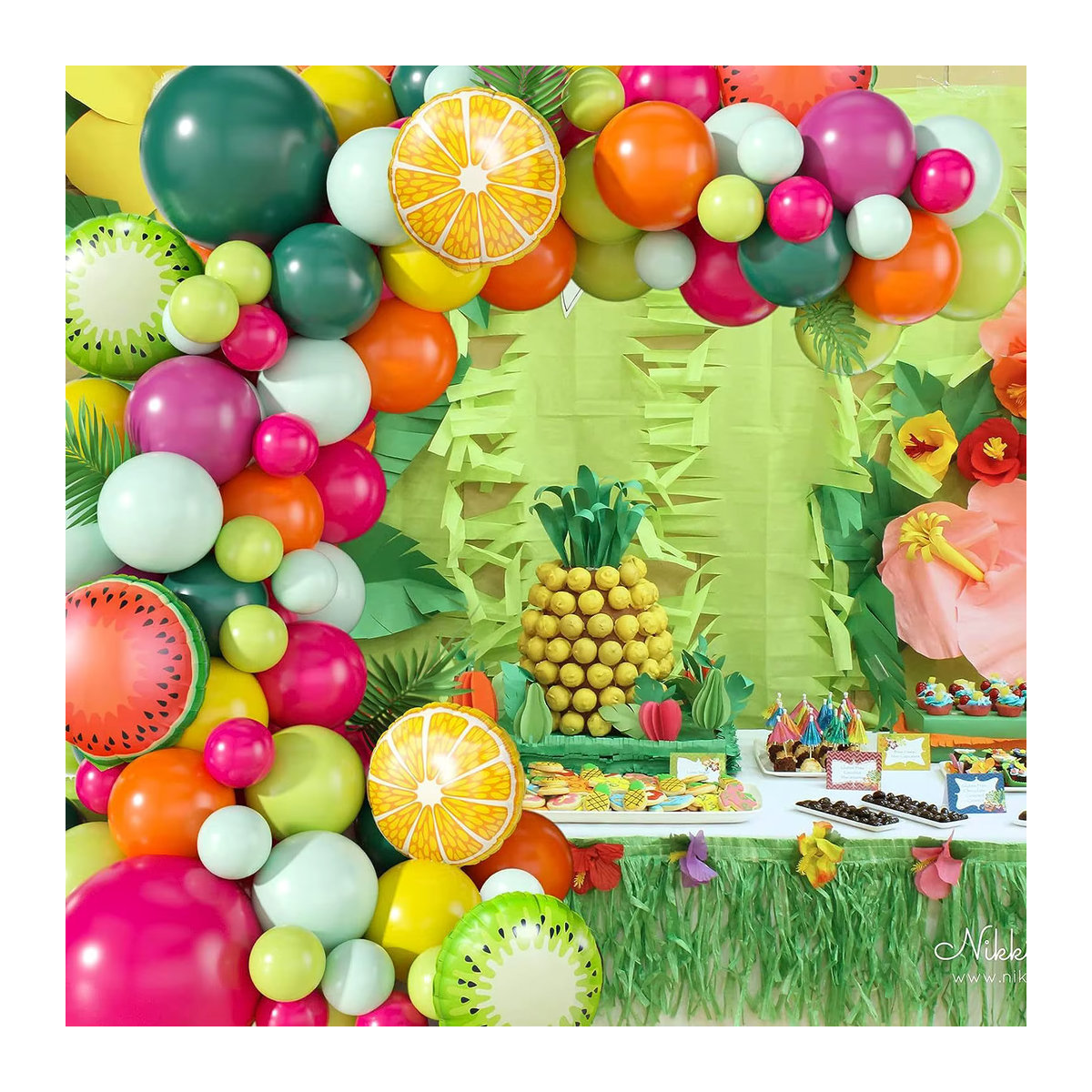 105-teiliges hawaiianisches Sommer-Ballonkranz-Set mit Fruchtmotiv in den Farben Rosa, Gelb, Grün, Orange und Wassermelone für deinen Geburtstag - Bild 4