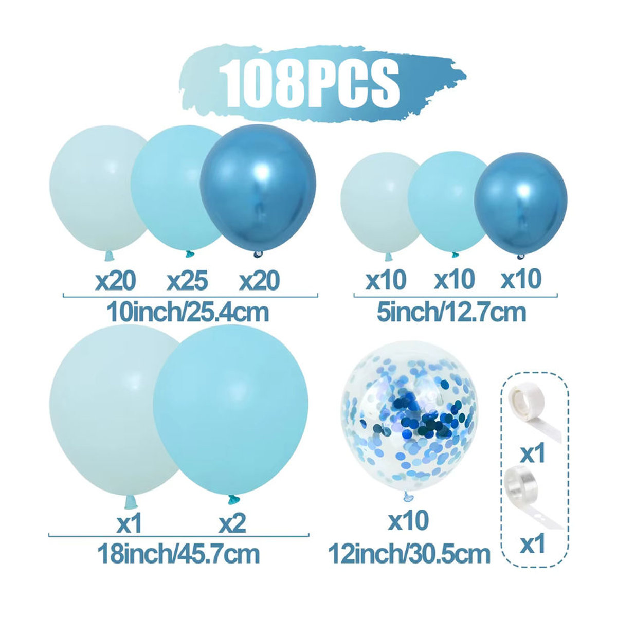 108-teiliges rundes Latex-Ballon-Set in Mehrfarbig und Blau für Geburtstag, Hochzeit und Valentinstag - Bild 2