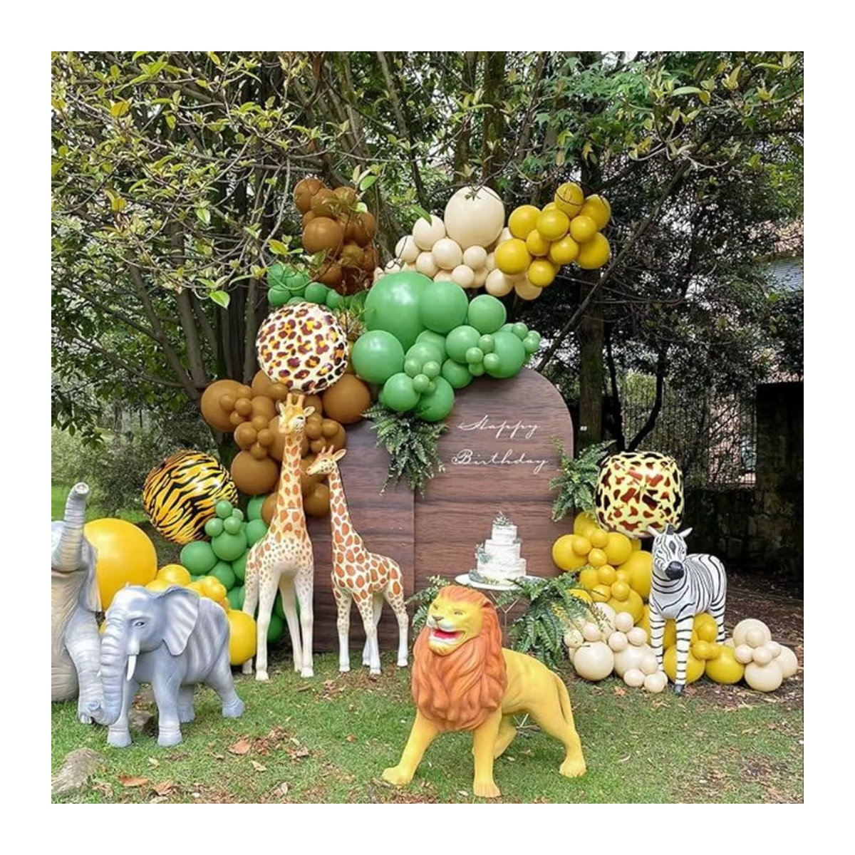 109 Stück Tier Thema Ballon Set für Dschungel Party Dekoration in Salbei Grün, Braun, Retro Gelb und Sandweiß - Bild 2