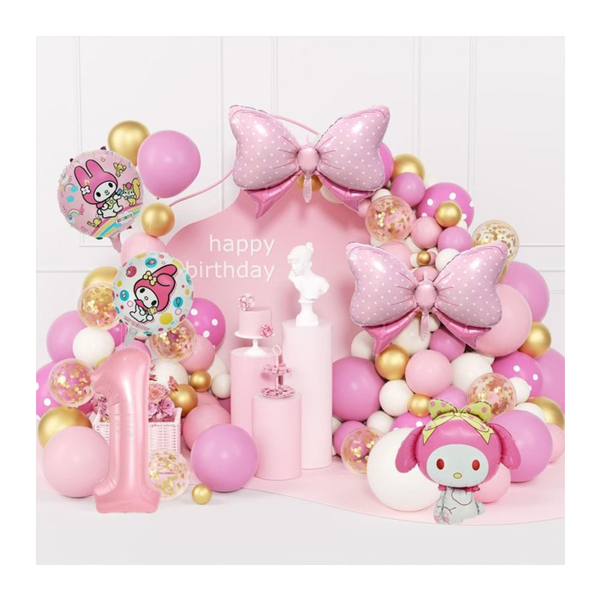 109-teiliges Sanrio Kuromi Folienballon-Set für Kindergeburtstage in Rosa mit Zahlenballons 40 Zoll - Bild 1