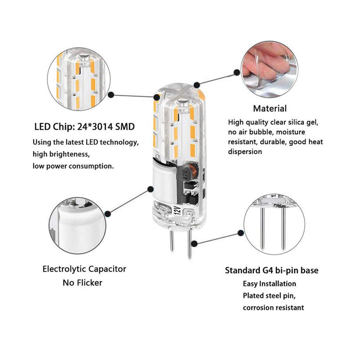 10er-Pack Foroureyes Lighting LED G4 Mini-Lampen 12 V SMD3014 in Warmweiß mit 360 Grad Abstrahlwinkel für Kristall-Kronleuchter als Halogenersatz - Bild 3