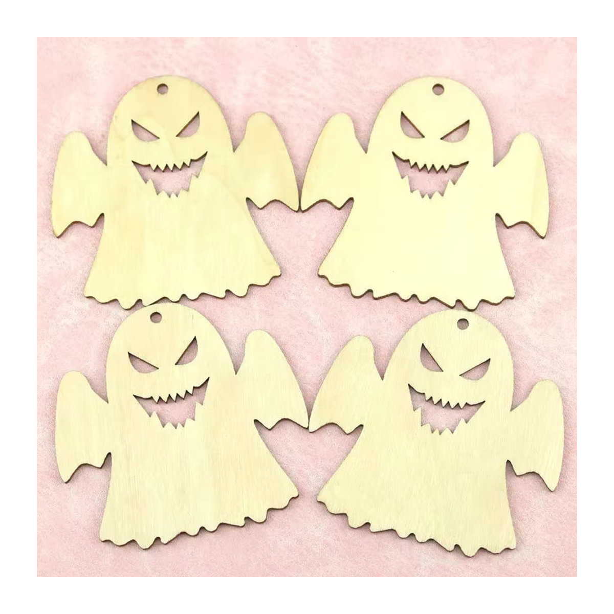 10er Paket Halloween Holz Geist Hängeornamente zur DIY Dekoration, Farbe: Braun/Beige, Durchmesser: 8 cm - Bild 2