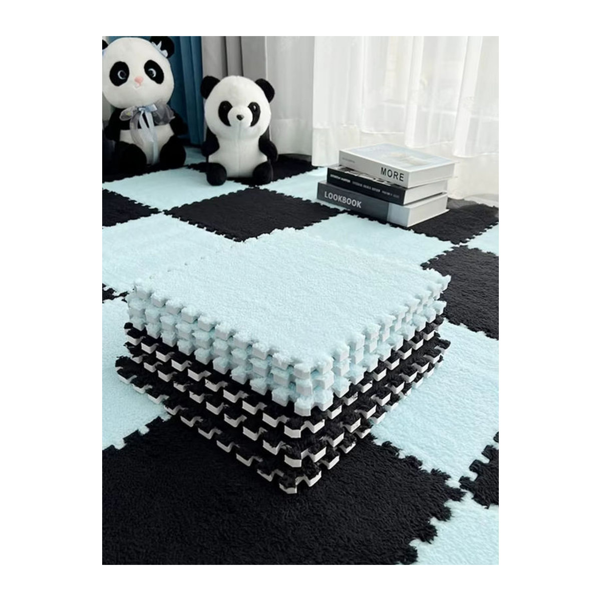 10er Set DHDH Schaum Puzzle Bodenmatte aus Plüsch, ineinandergreifende Flauschige Playmat Teppich für Schlafzimmer und Spielbereich, mehrfarbig und schwarz, Höhe: 1 cm - Bild 2