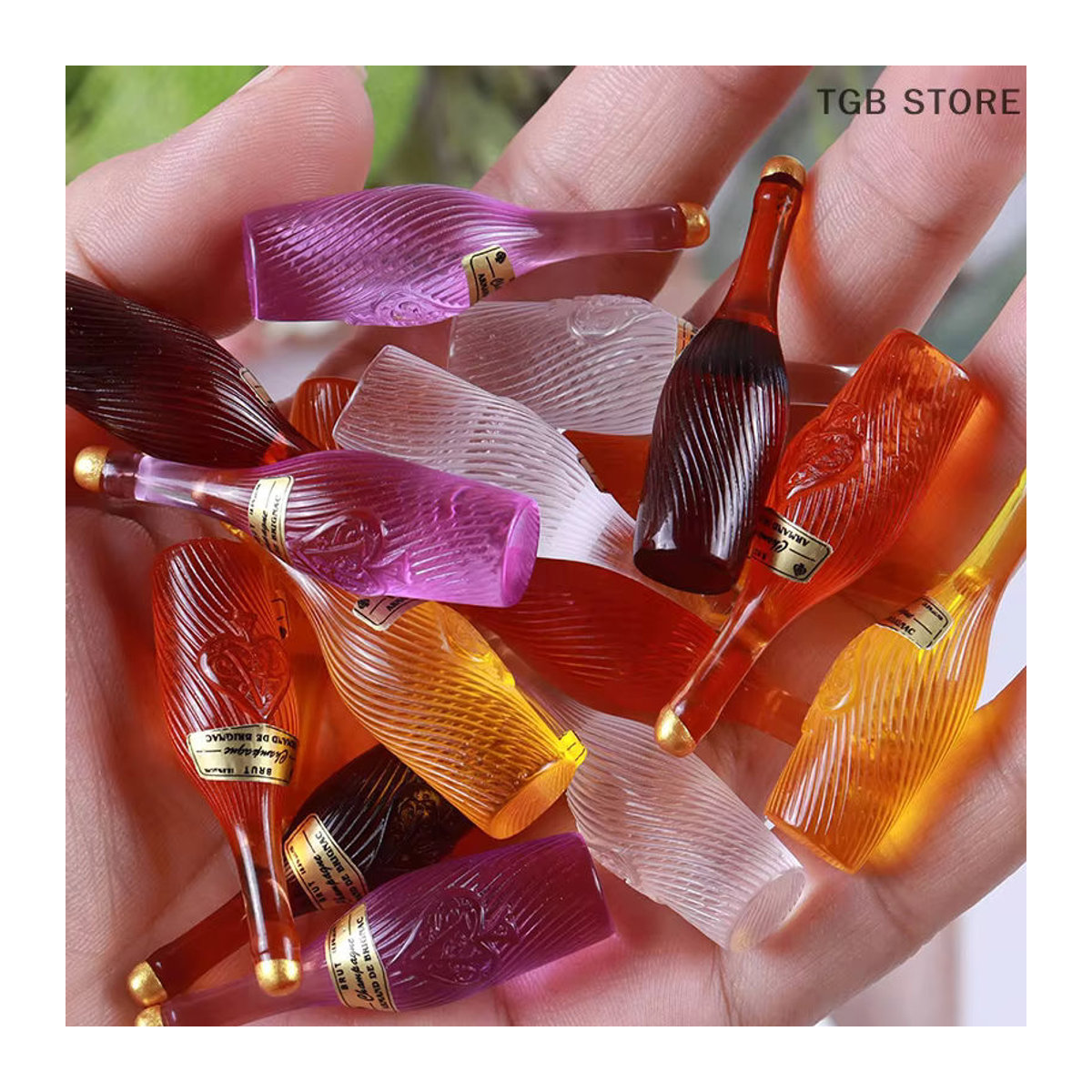 10er Set DIAPER&CORED Miniatur Wein Flaschen aus Glas für Puppenhaus und DIY Deko, mehrfarbig - Bild 5