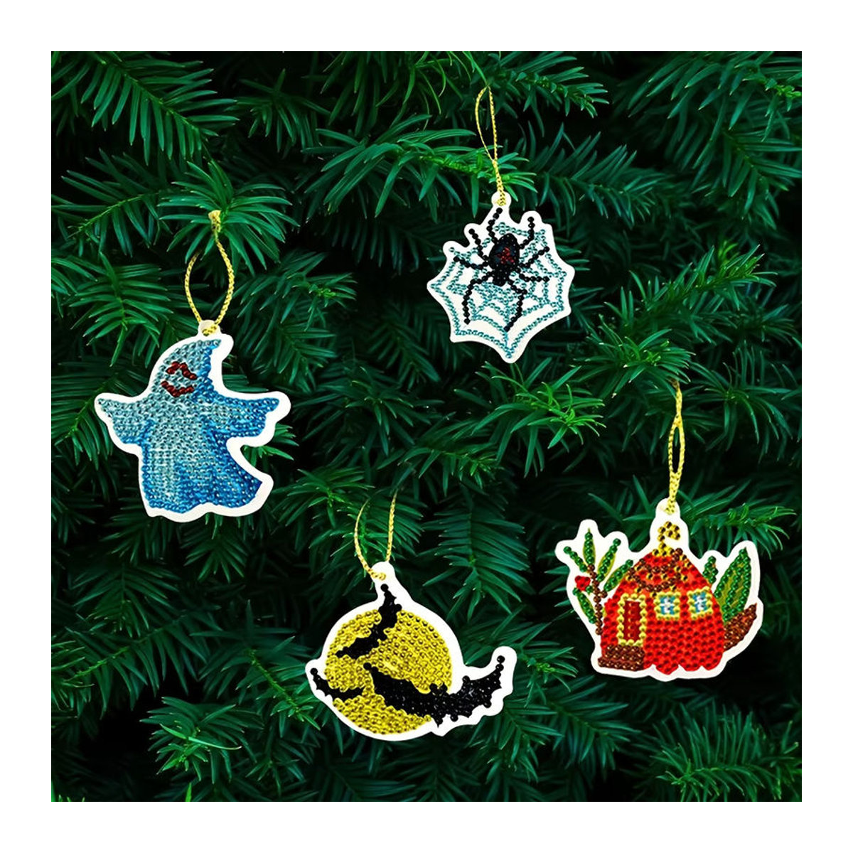 10er Set DIY Diamantmalerei Halloween Anhänger mit Kürbis, Spinne und Geist als Mosaik-Ornament in Mehrfarbig - Bild 4