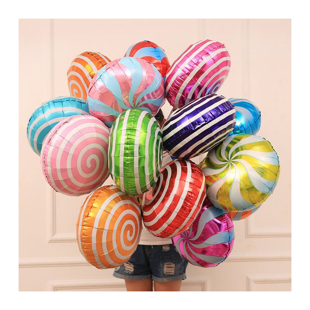 10er Set EACH PARTY Candy Ballons in Mehrfarbig, 18 Zoll Rund, Gestreift für Kindergeburtstag und Baby Shower Dekoration - Bild 1