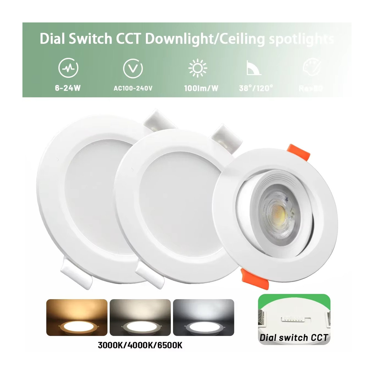 10er Set Gatetop LED Einbaustrahler Weiß mit 3 CCT Farbtemperaturen 3000K 4000K 6000K für die Innenbeleuchtung - Bild 2