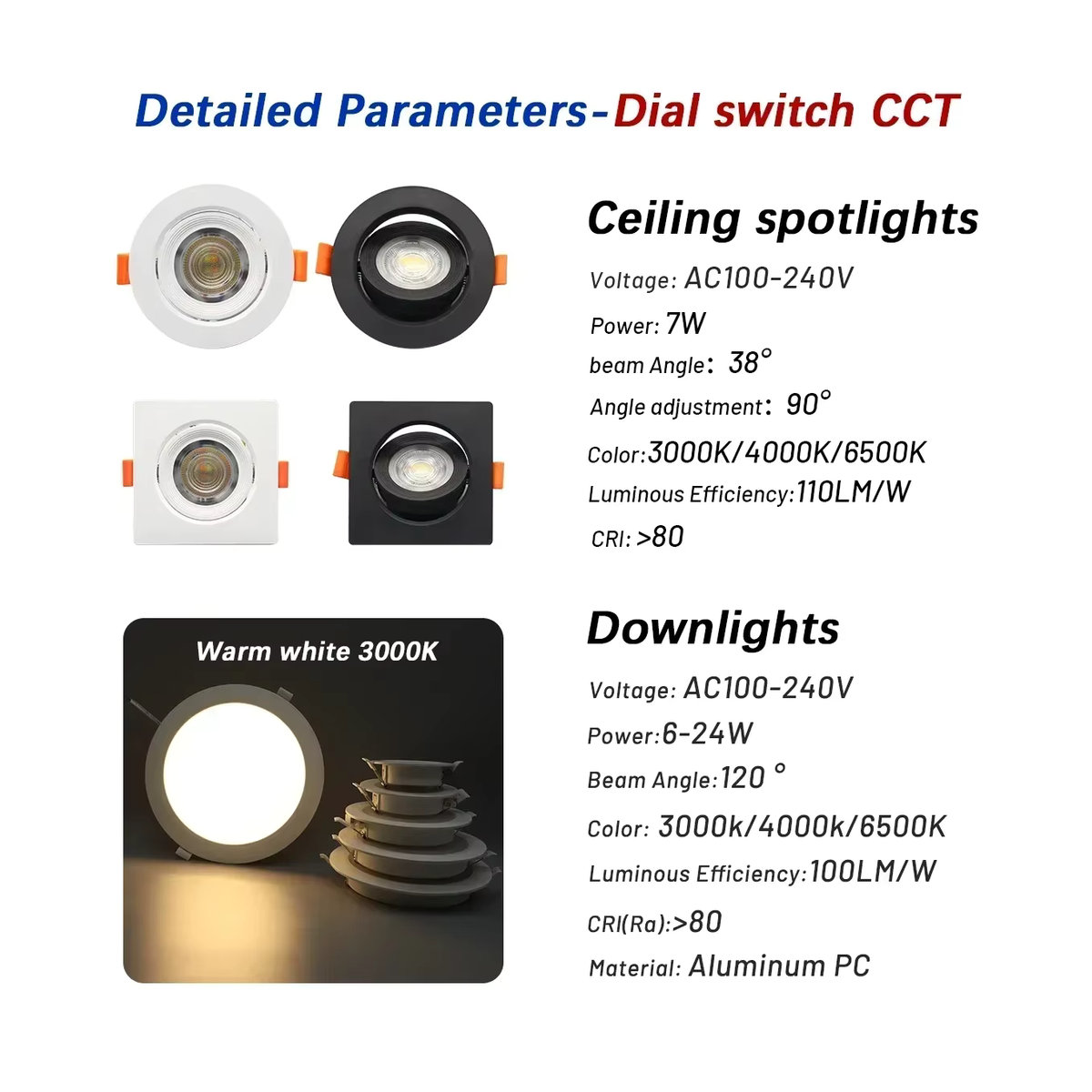 10er Set Gatetop LED Einbaustrahler Weiß mit 3 CCT Farbtemperaturen 3000K 4000K 6000K für die Innenbeleuchtung - Bild 3