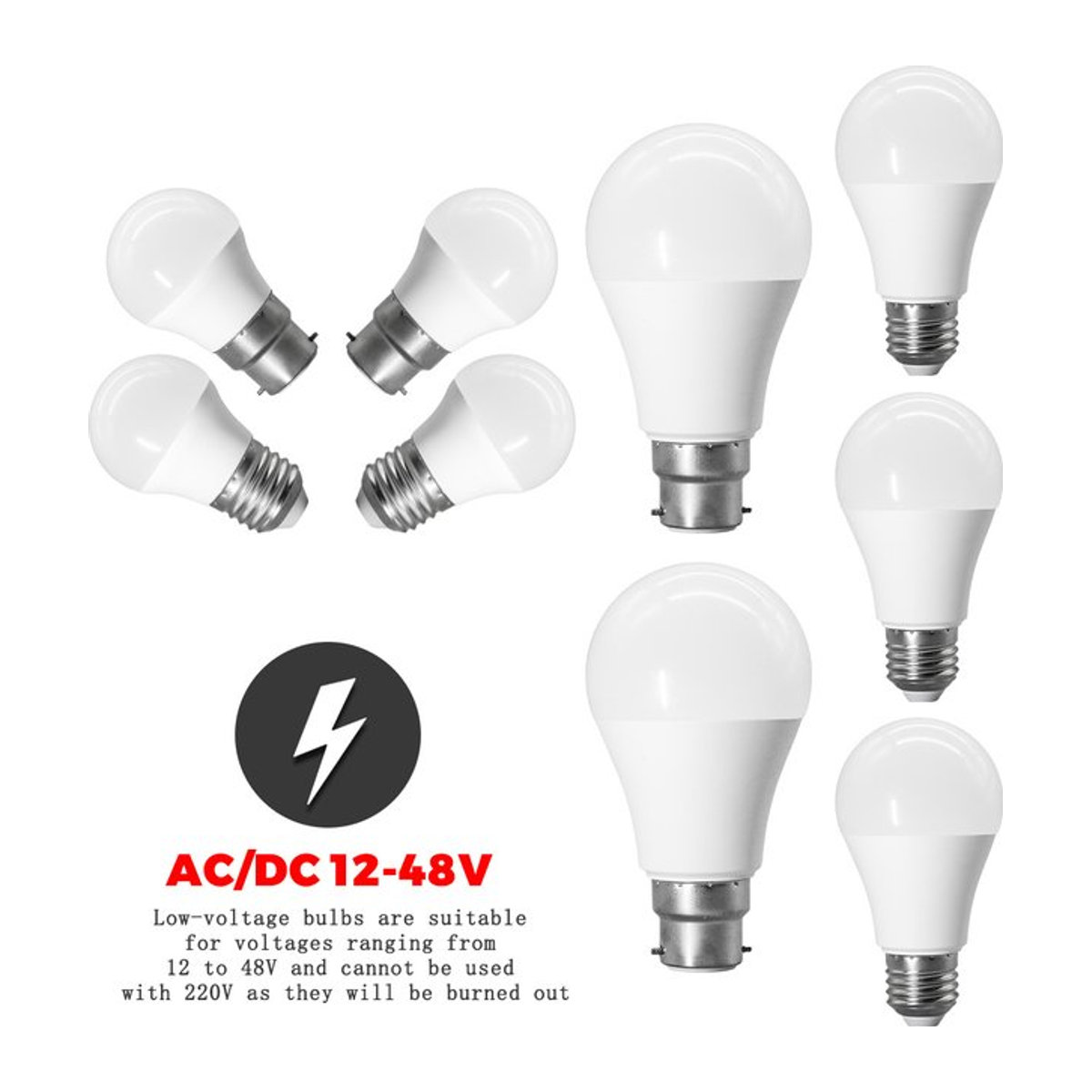 10er Set Gatetop LED Glühbirnen E27 B22 in Neutralweiß für AC DC 12V 24V 36V 48V mit 3W 5W 10W - Bild 1