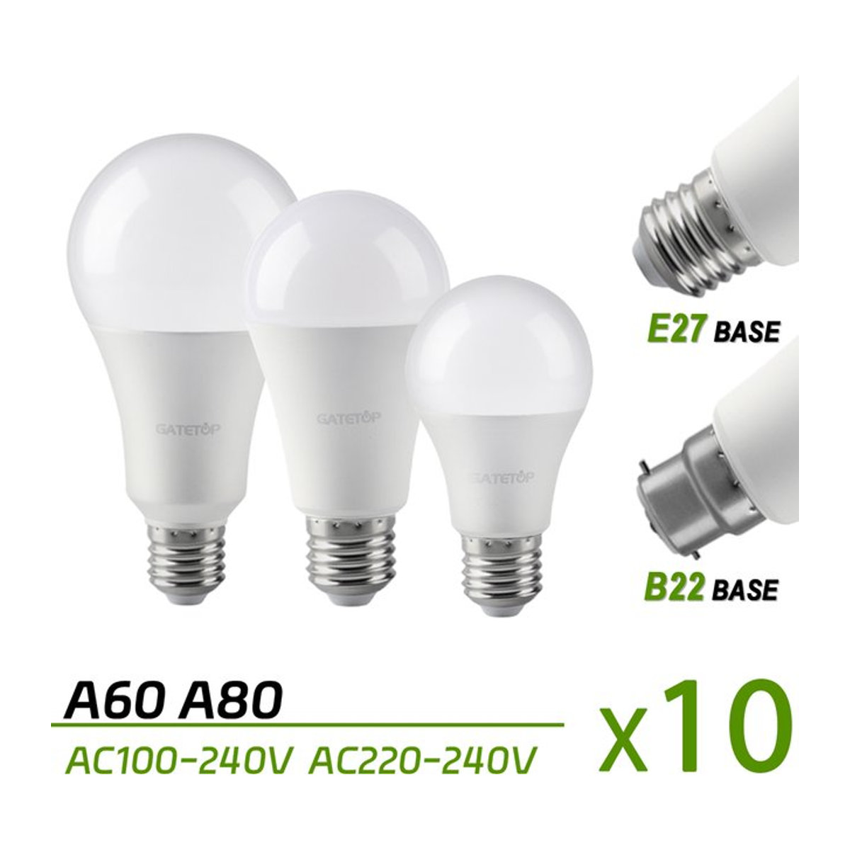 10er Set Gatetop LED Lampen E27 B22 Kaltweiß für Innenbeleuchtung - Bild 1