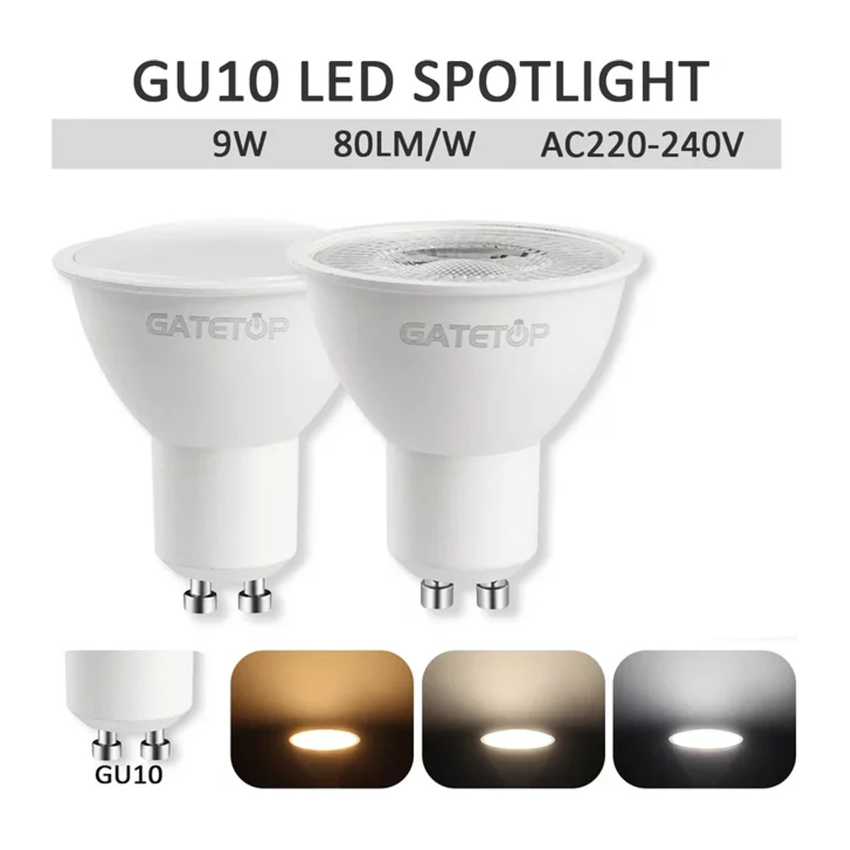 10er Set Gatetop LED Strahler GU10 9W aus Aluminium mit 120 Grad Abstrahlwinkel für Schienenbeleuchtung - Bild 1