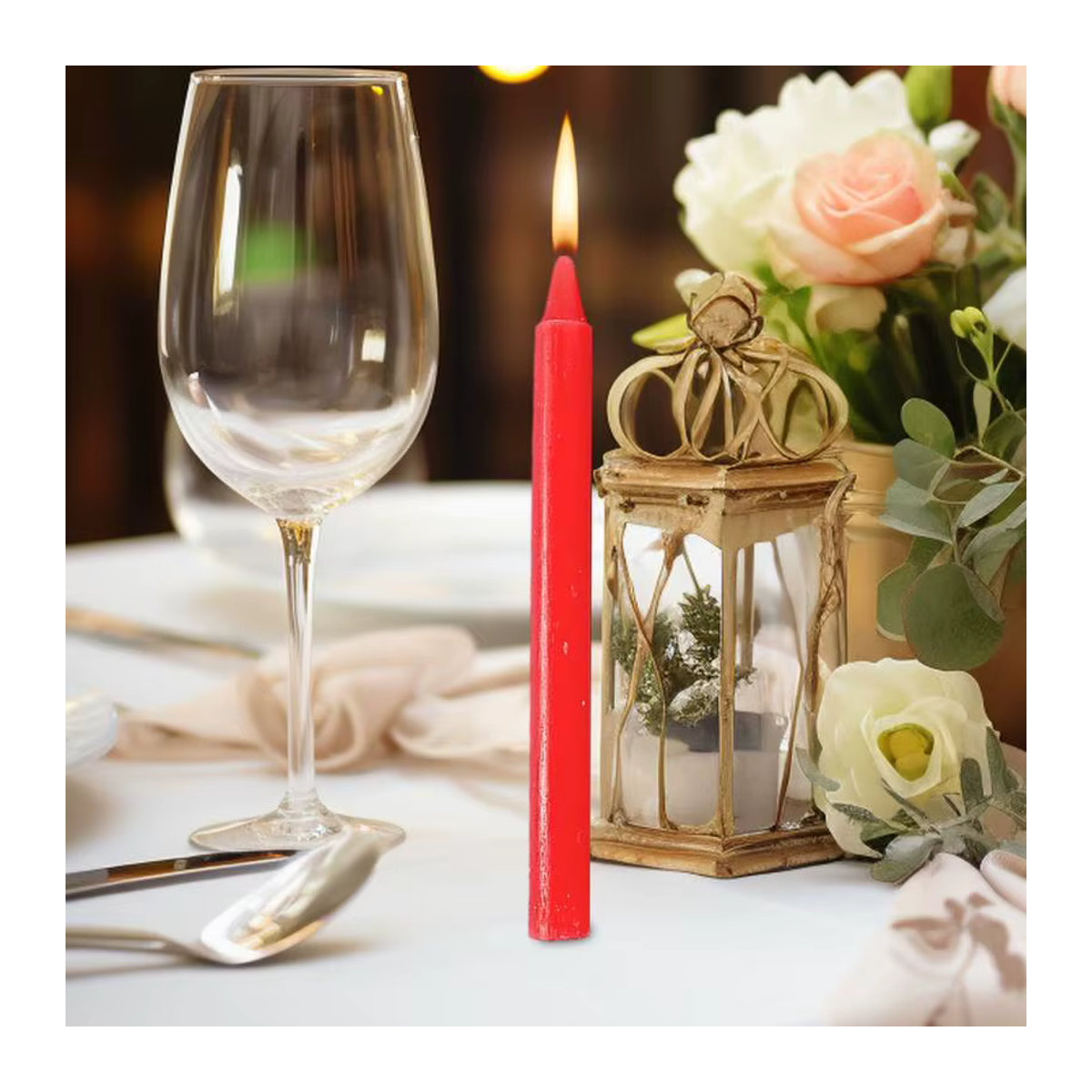 10er Set geruchlose Mini Stabkerzen aus Wachs in Weiß und Rot für Hochzeit und Haushalt - Bild 3