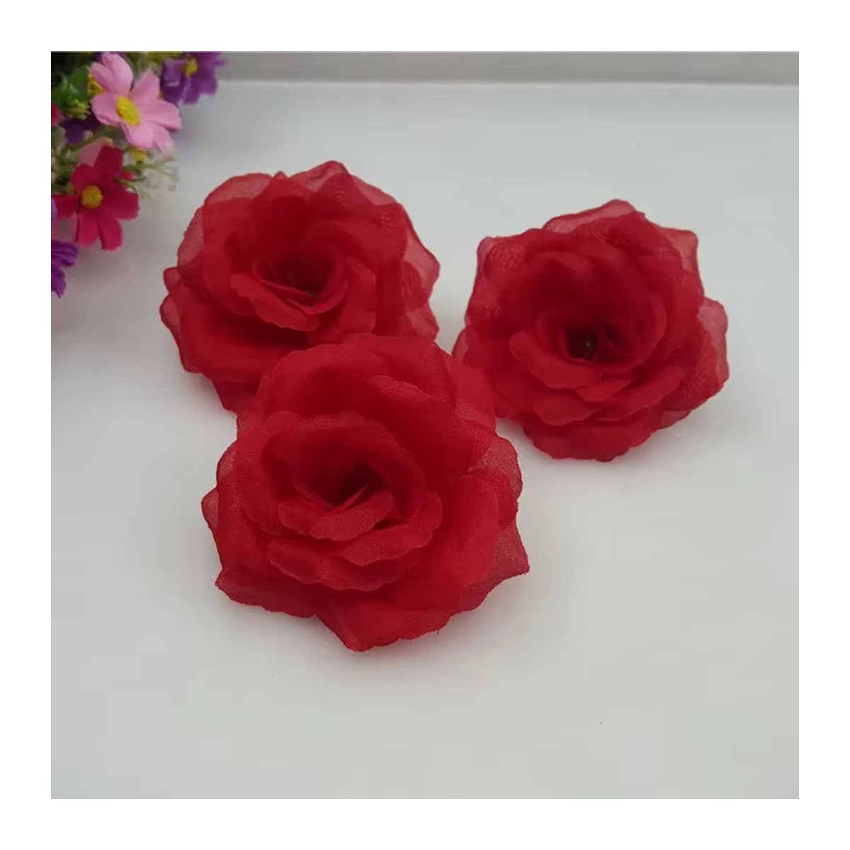 10er Set künstliche Seidenrosen von merylover in Rot und Mehrfarbig, Einzelstiel mit 8 cm Durchmesser zur Dekoration für Hochzeiten und Feiern - Bild 4
