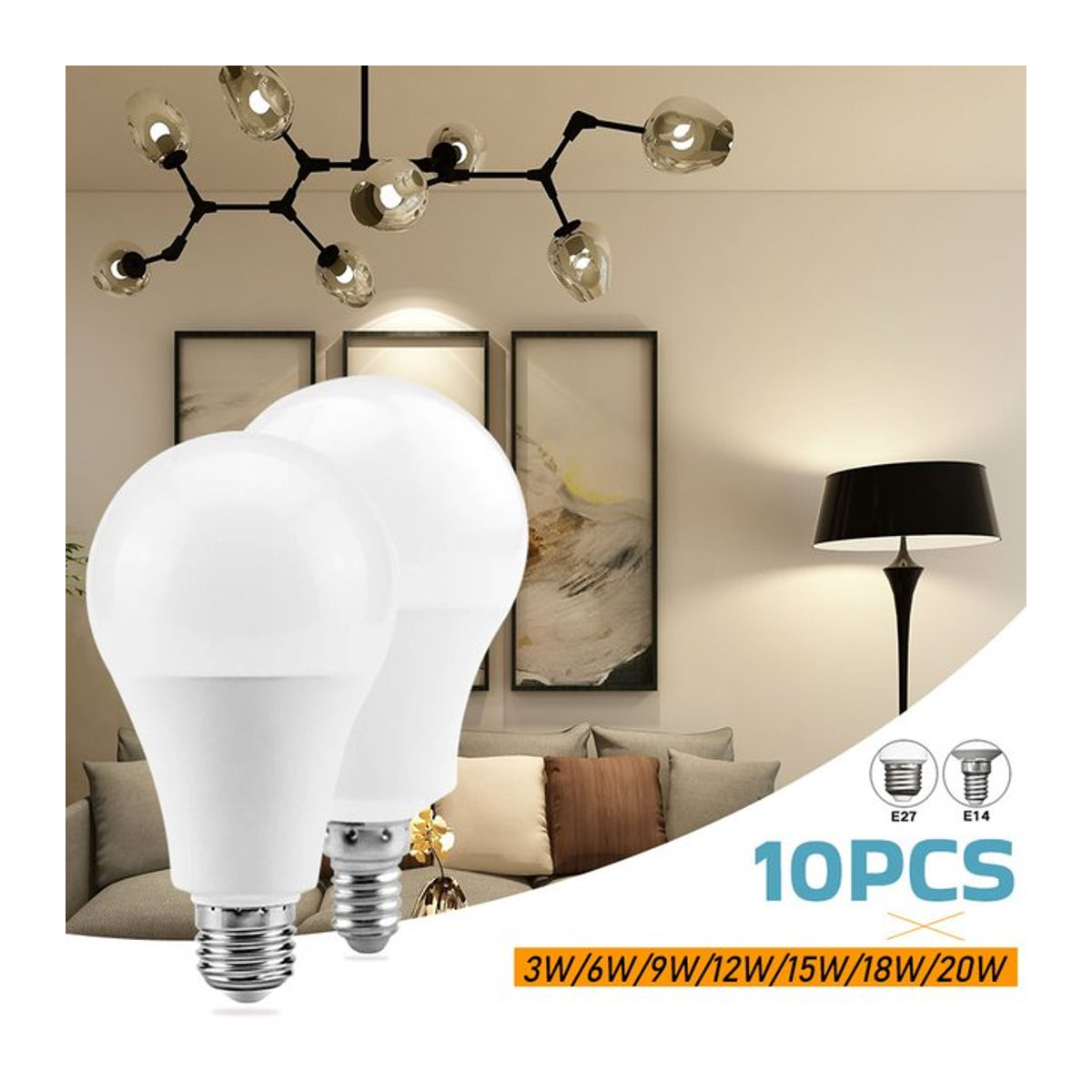 10er Set LED Glühbirnen für Wohnzimmer und Zuhause mit E27 E14 B22 Fassung in Kaltweiß - Bild 1