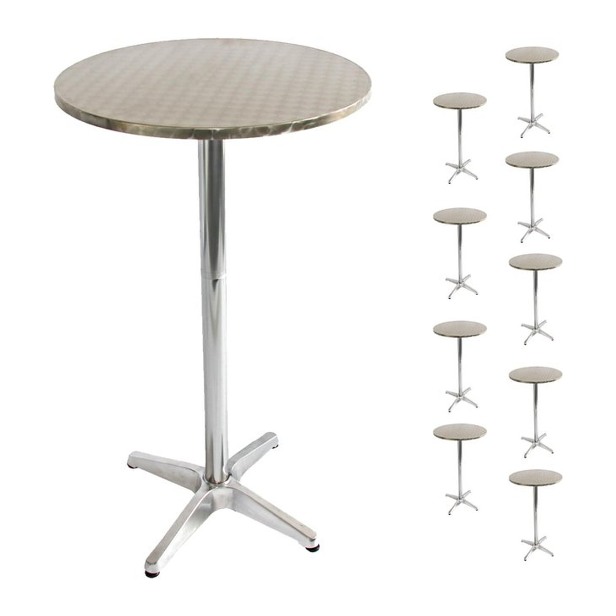 10er-Set MCW Bistrotische aus Aluminium in Silber, höhenverstellbar 70 bis 110 cm, klappbar mit Betoneinguss-Fuß, Durchmesser: 60 cm - Bild 1