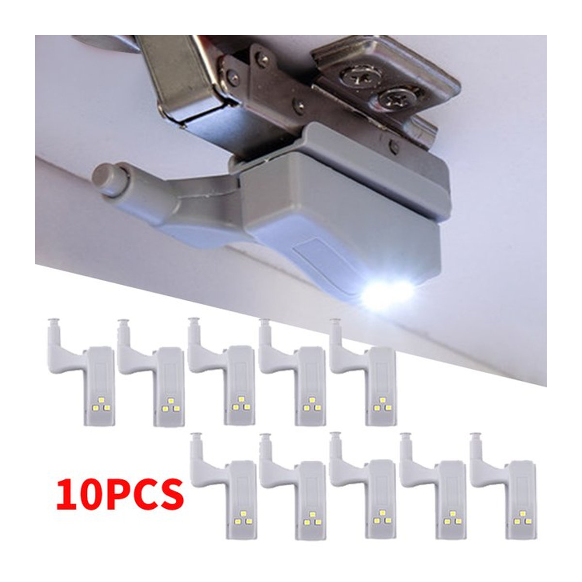 10er Set MeeToo LED-Innenscharnierleuchten mit Sensor in Weiß, Kaltweiß, minimalistische Möbelbeleuchtung für Schrank und Küche - Bild 1