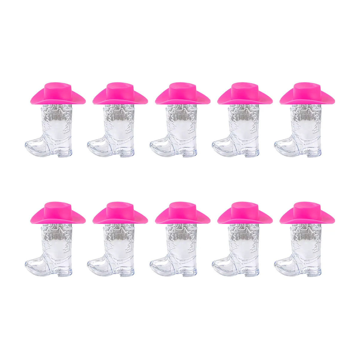 10er Set Mini Cowboy Hut und Cowboy Boot mit Shot-Gläsern aus Kunststoff in Rosa und Braun für den Junggesellinnenabschied - Bild 2