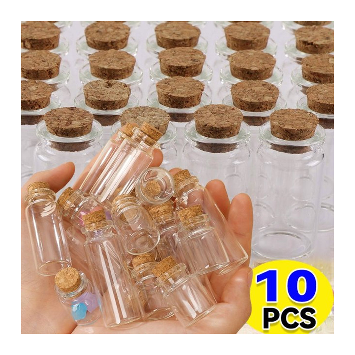 10er Set Mini Glasflaschen mit Korken in Transparent, kleine Glasfläschchen für DIY Dekoration und Wunschflaschen, 5 ml bis 20 ml - Bild 1